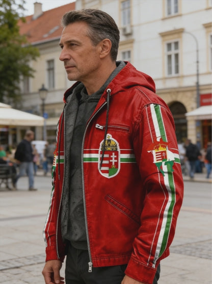 Retro magyar zászló patch fleece-bélelt csuklyás kabát
