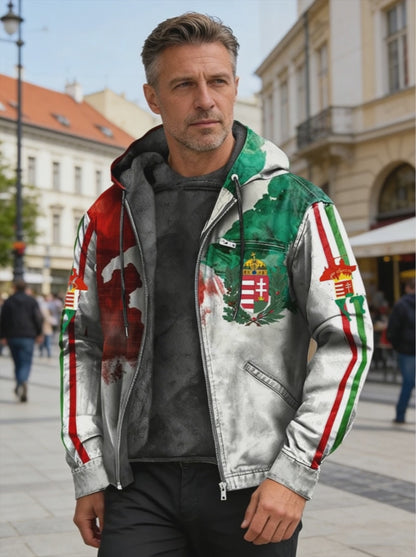 Retro absztrakt magyar zászló gyapjú-bélelt csuklyás kabát