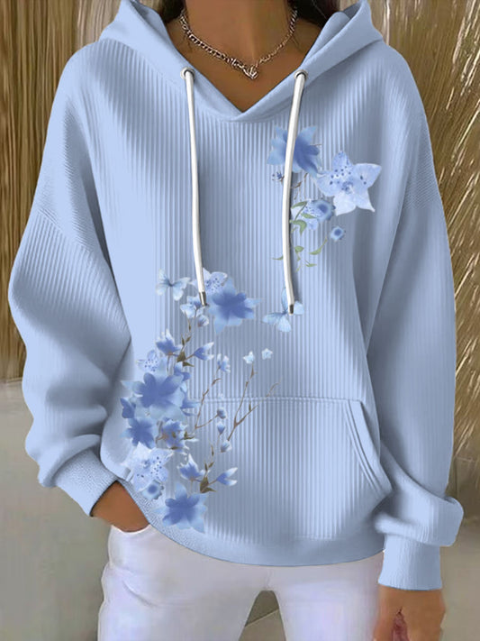 Красива светло синя цветна качулка за жени