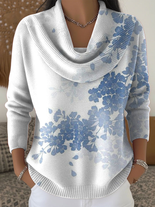 Жените реколта флорални изкуство scalloped яка блуза