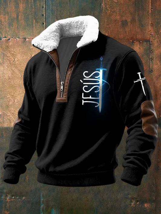 Ретро исус вдъхновен случайни shearling пачур пуловер