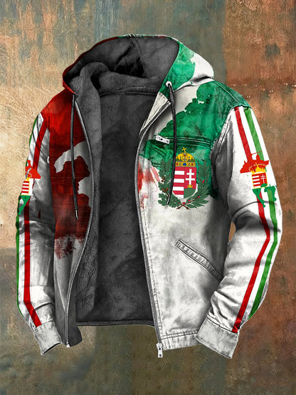 Retro absztrakt magyar zászló gyapjú-bélelt csuklyás kabát