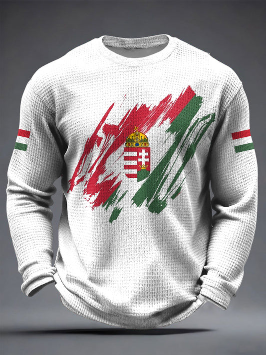 Retro absztrakt magyar zászló waffle-weave crewneck pulóver