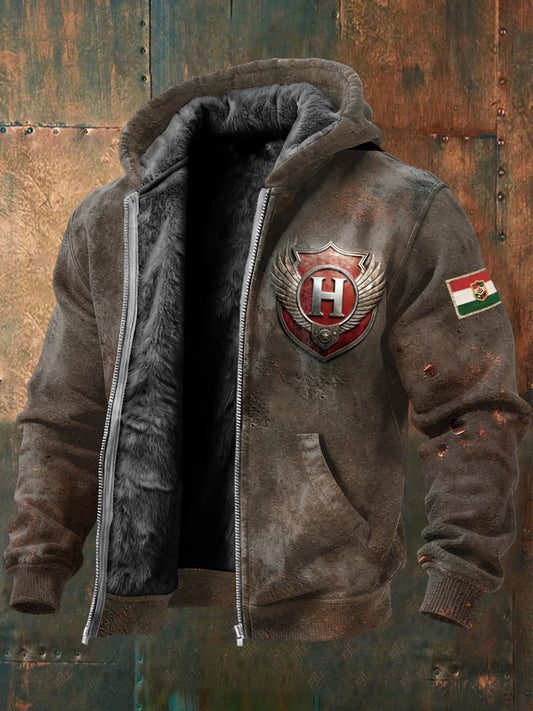 Férfi magyar h-letter print gyapjú bélelt kabát