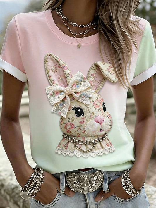 Női húsvéti virágos nyuszi rövidujjú póló
