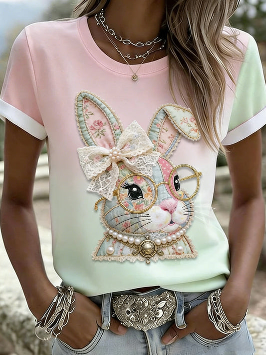 Női húsvéti virágos nyuszi rövid ujjú póló