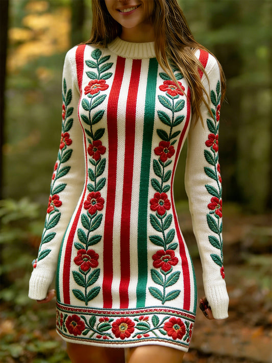 Női retro színes blokkolt virágos ruha