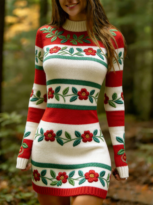 Női vintage virágos csíkos ruha