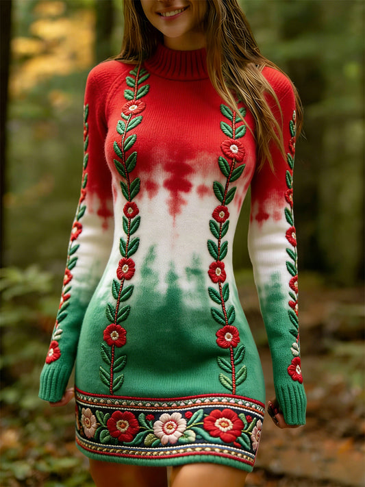 Női vintage etnikai virágos nyakkendő-festék ruha