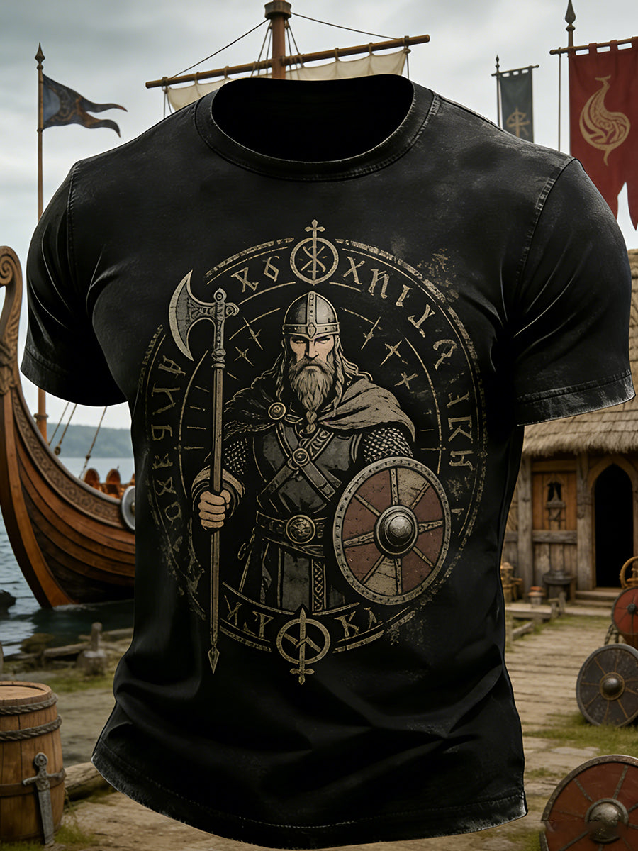 Férfi svéd viking-témájú nyomtatott póló