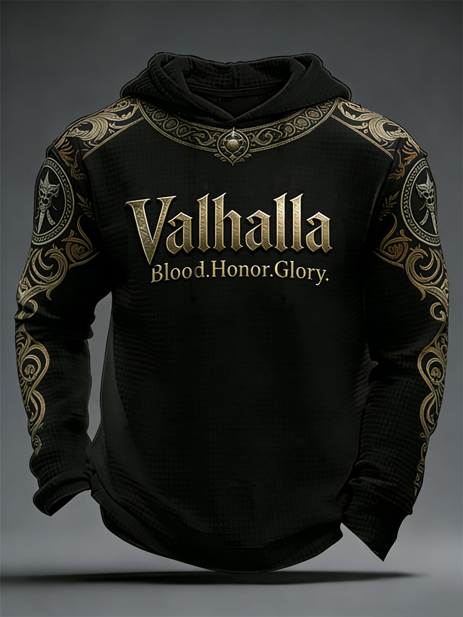 Férfi viking stílusú valhalla waffle hoodie