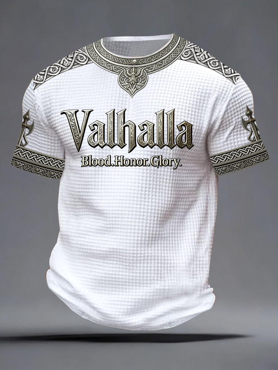 Férfi svéd viking stílusú valhalla nyomtatott waffle póló
