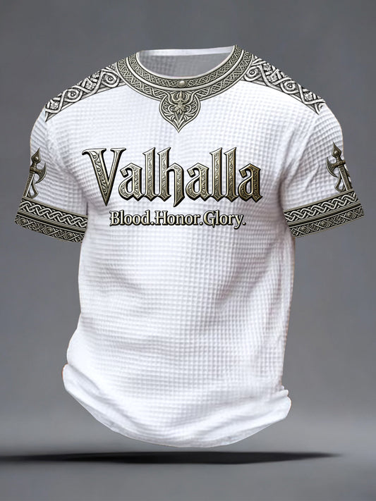 Férfi svéd viking stílusú valhalla nyomtatott waffle póló