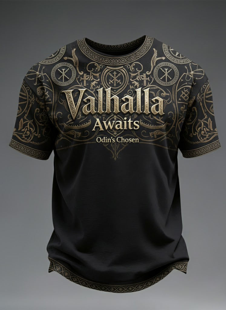 Férfi valhalla vár viking nyomtatott póló