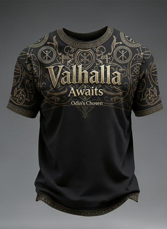 Férfi valhalla vár viking nyomtatott póló