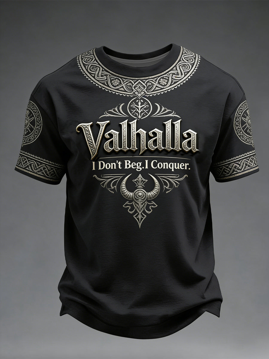 Férfi viking stílusú valhalla nyomtatott póló