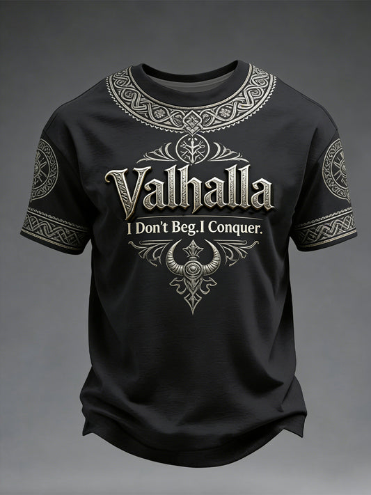 Férfi viking stílusú valhalla nyomtatott póló