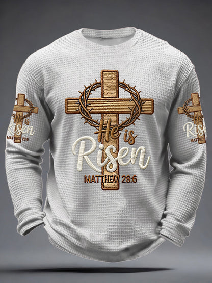 Férfi ő riser matthew 28:6 waffle hosszú ujjú póló