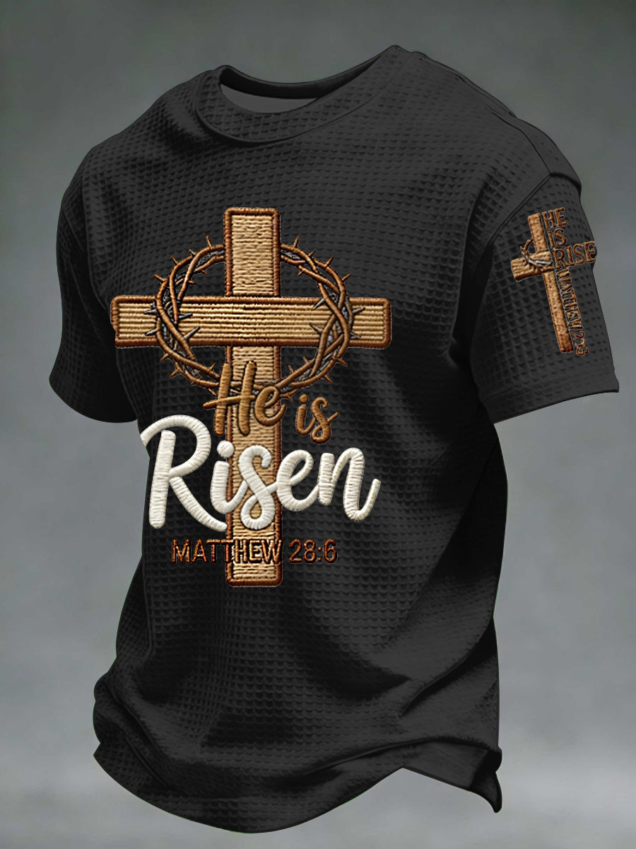 Men's he is riser matthew 28:6 waffle rövid ujjú