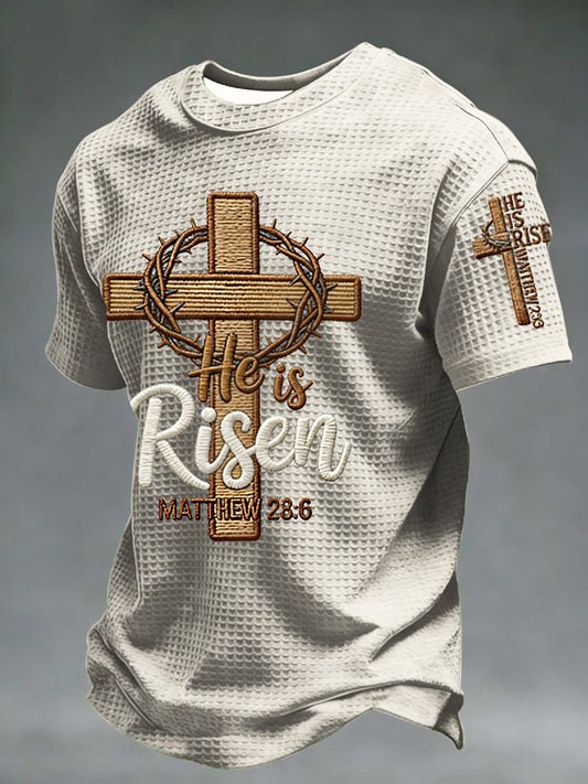 Men's he is riser matthew 28:6 waffle rövid ujjú