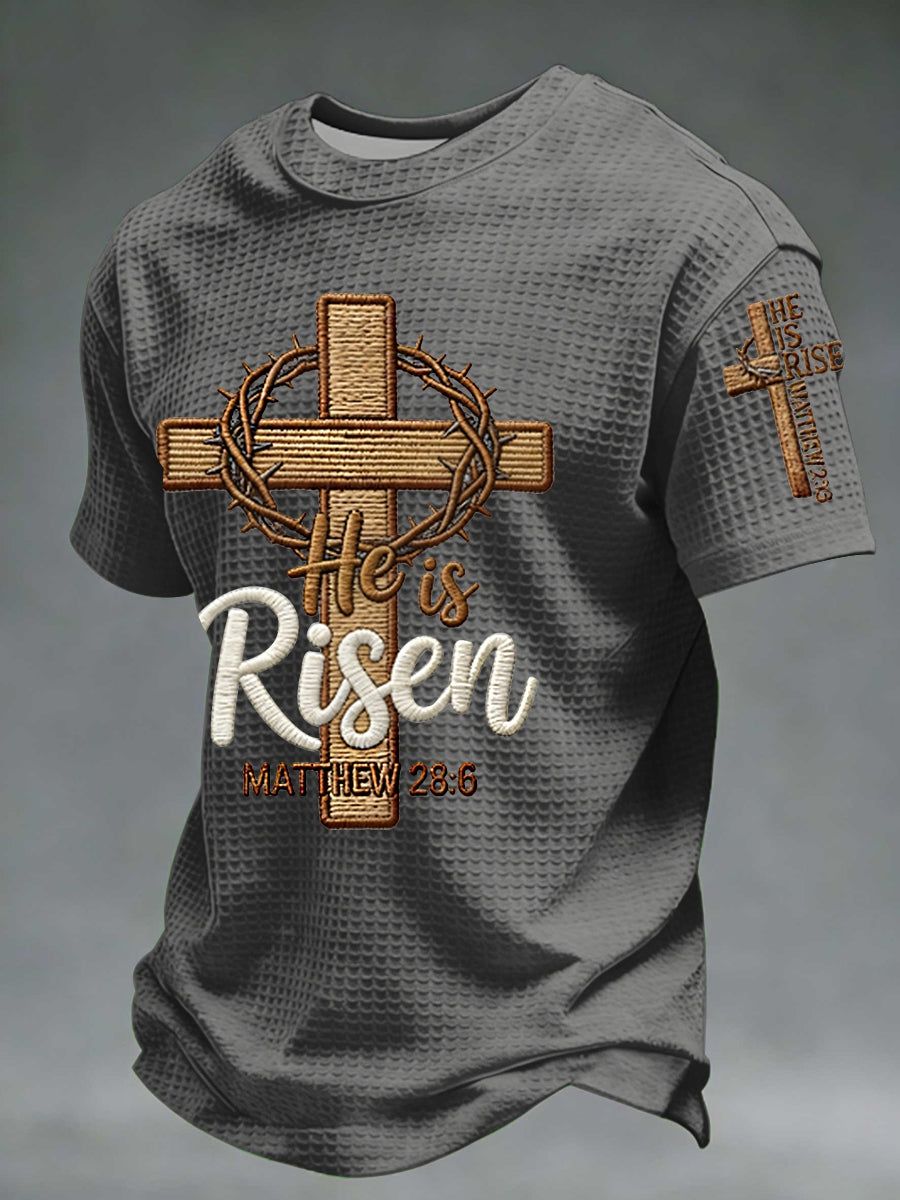 Men's he is riser matthew 28:6 waffle rövid ujjú