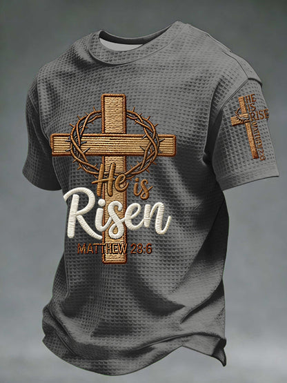 Men's he is riser matthew 28:6 waffle rövid ujjú