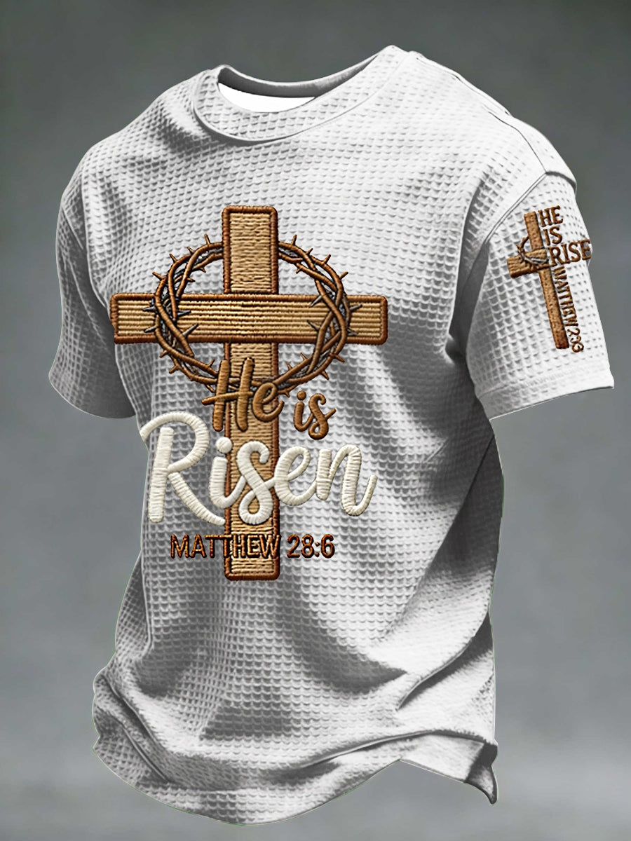 Men's he is riser matthew 28:6 waffle rövid ujjú