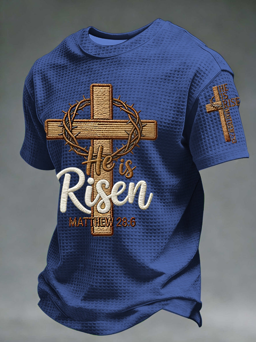 Men's he is riser matthew 28:6 waffle rövid ujjú
