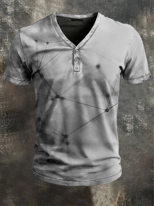 3d polka dot print alkalmi rövid ujjú henley ing