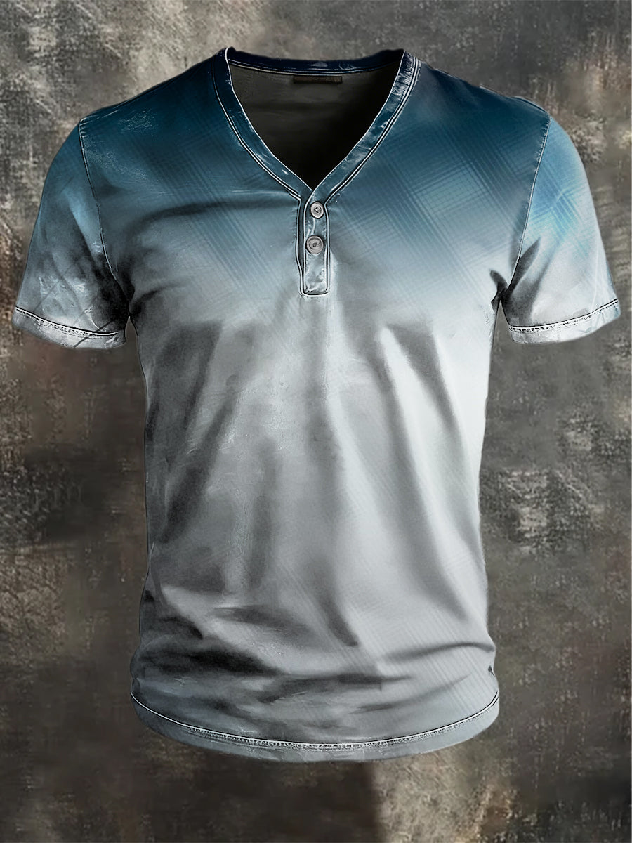 Gradient blur grafikus nyomtatás alkalmi rövid ujjú henley ing