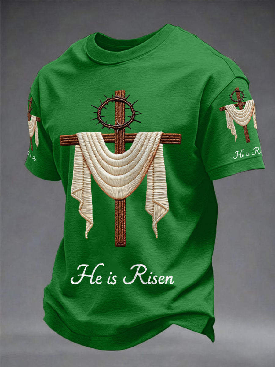 Men's he is risen easter jesus christian cross nyomtatás alkalmi tee