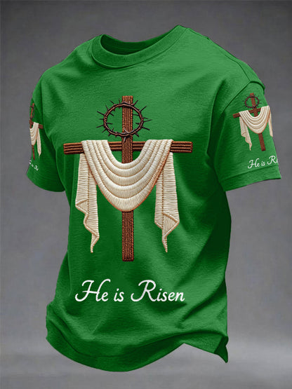 Men's he is risen easter jesus christian cross nyomtatás alkalmi tee