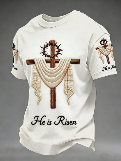 Men's he is risen easter jesus christian cross nyomtatás alkalmi tee