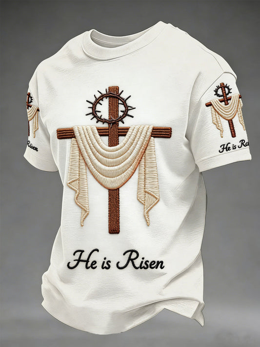 Men's he is risen easter jesus christian cross nyomtatás alkalmi tee