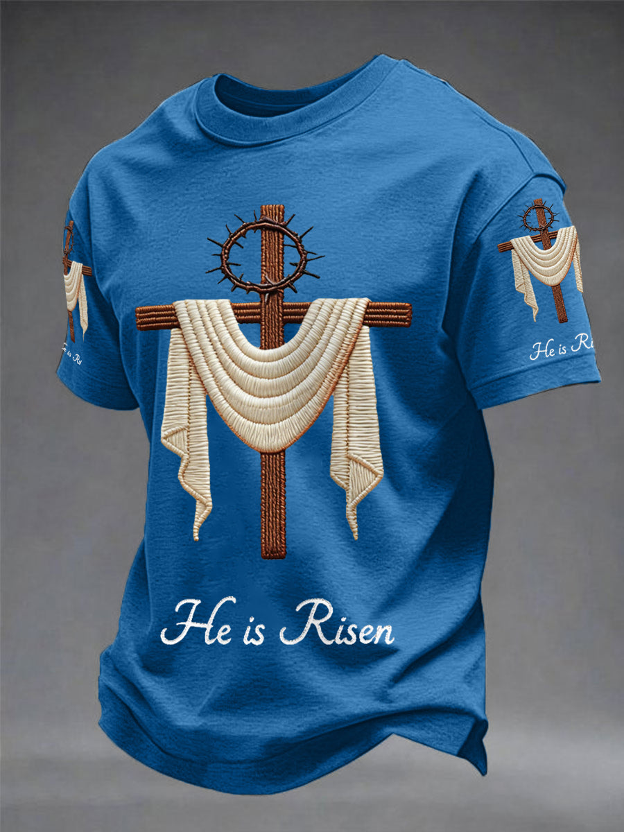 Men's he is risen easter jesus christian cross nyomtatás alkalmi tee