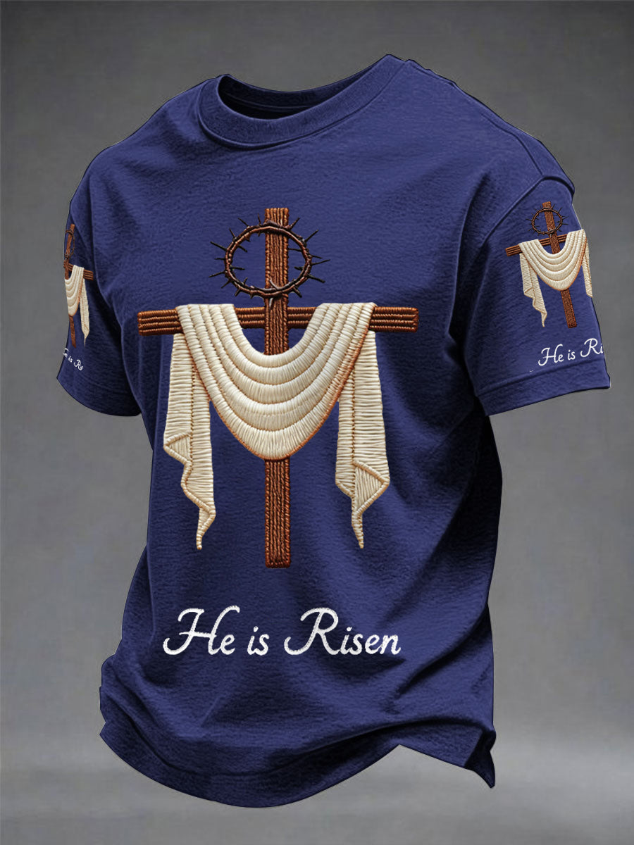 Men's he is risen easter jesus christian cross nyomtatás alkalmi tee