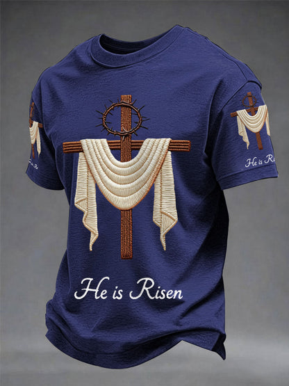 Men's he is risen easter jesus christian cross nyomtatás alkalmi tee