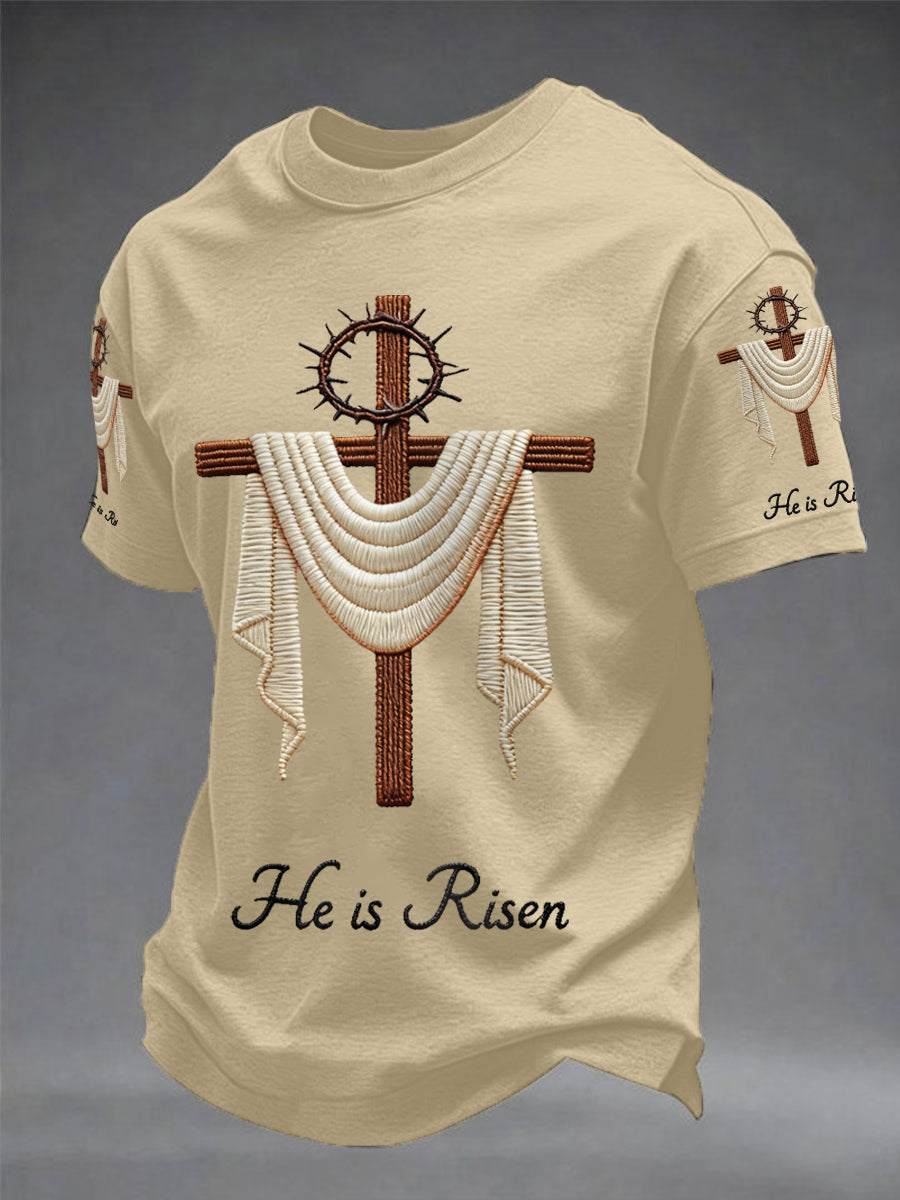 Men's he is risen easter jesus christian cross nyomtatás alkalmi tee