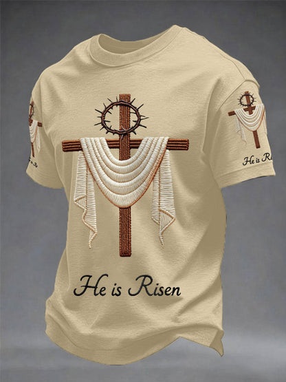 Men's he is risen easter jesus christian cross nyomtatás alkalmi tee
