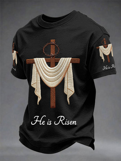 Men's he is risen easter jesus christian cross nyomtatás alkalmi tee