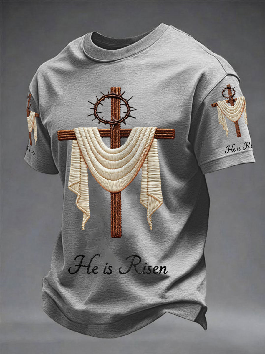 Men's he is risen easter jesus christian cross nyomtatás alkalmi tee