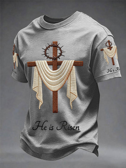 Men's he is risen easter jesus christian cross nyomtatás alkalmi tee