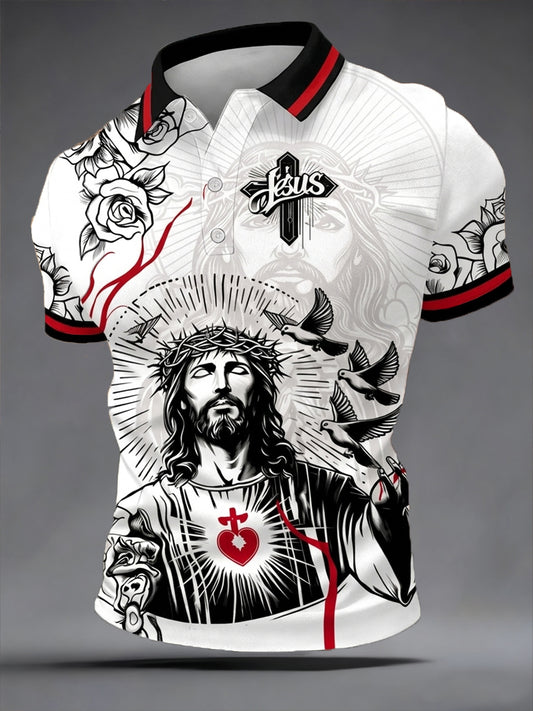 Férfi jézus nyomtatás alkalmi polo