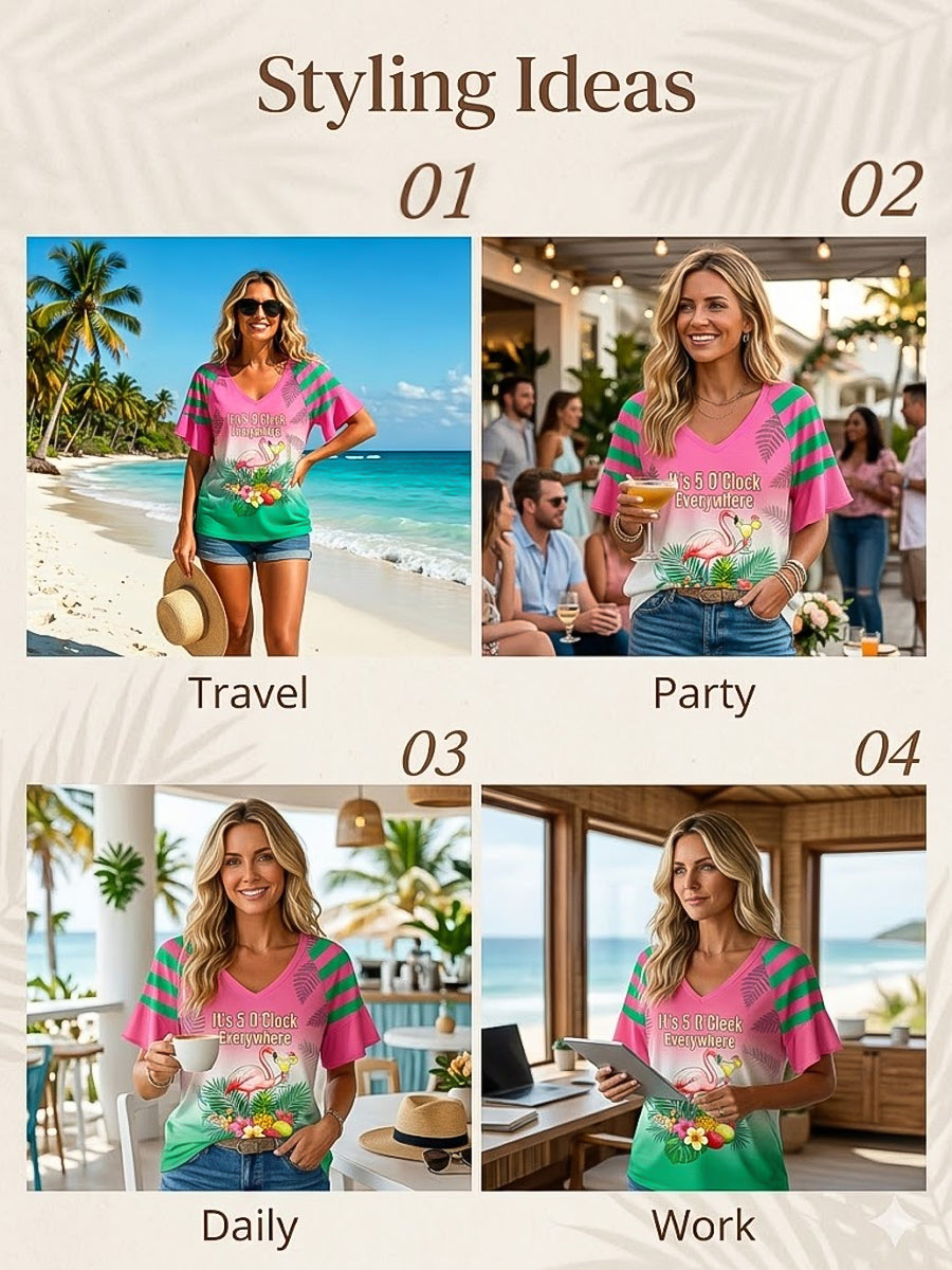 „ Mindenütt 5 óra ”hawaii gradient v-nyak póló