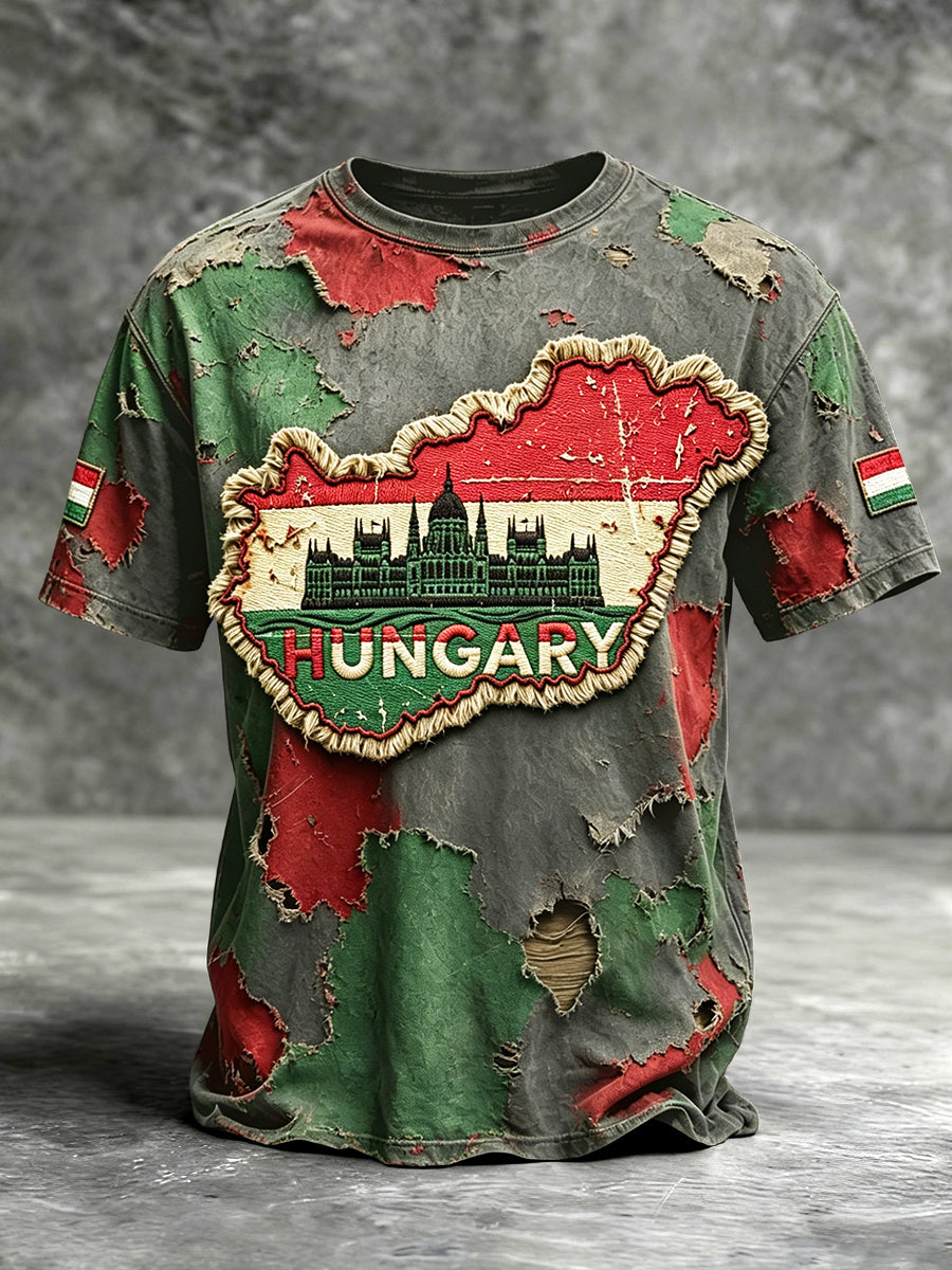 Férfi magyar szorult patchwork print vintage alkalmi póló