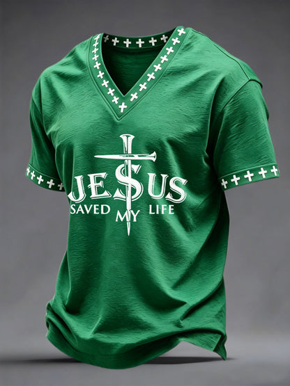 Férfi jézus megmentette az életem nyomtatás v-neck tee