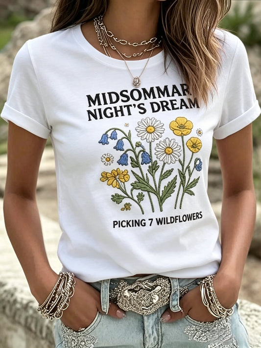 Retro svéd midsummer nyomtatás alkalmi rövid ujjú póló