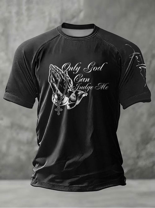 Men's only god can judge me printed rövid ujjú póló