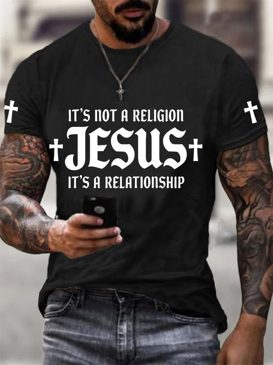Men's it's not a religion it's a relationship print tee