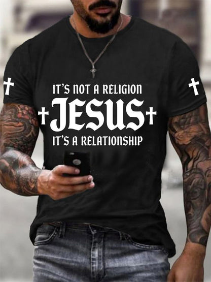 Men's it's not a religion it's a relationship print tee